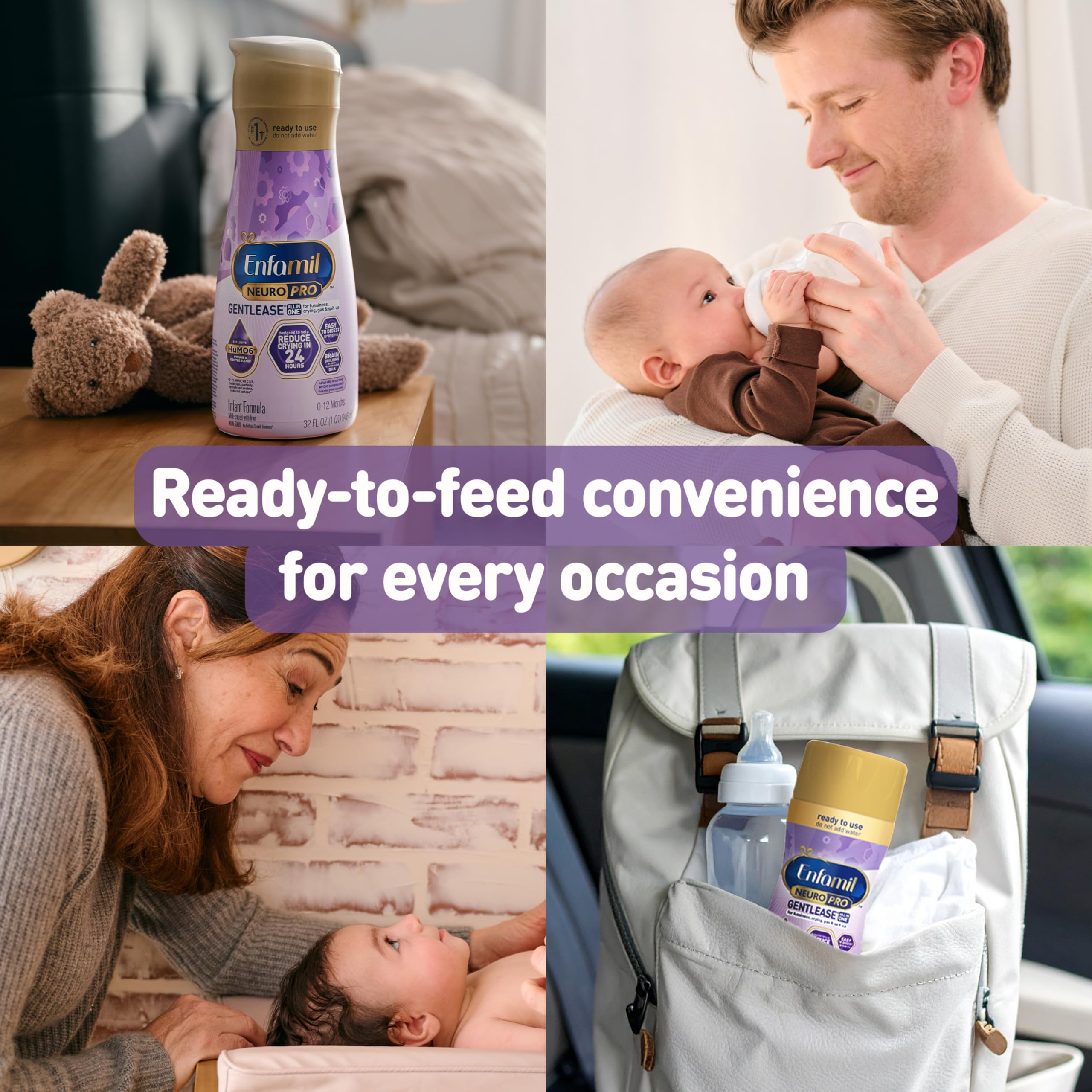 Enfamil NeuroPro Gentlease Baby Formula, Brain Building DHA, HuMO6 Immune Blend, Designed to Reduce Fussiness, Crying, Gas & Spit-up in 24 Hrs, Ready-to-Feed Infant Formula, Liquid, 32 Fl Oz (6 Count)