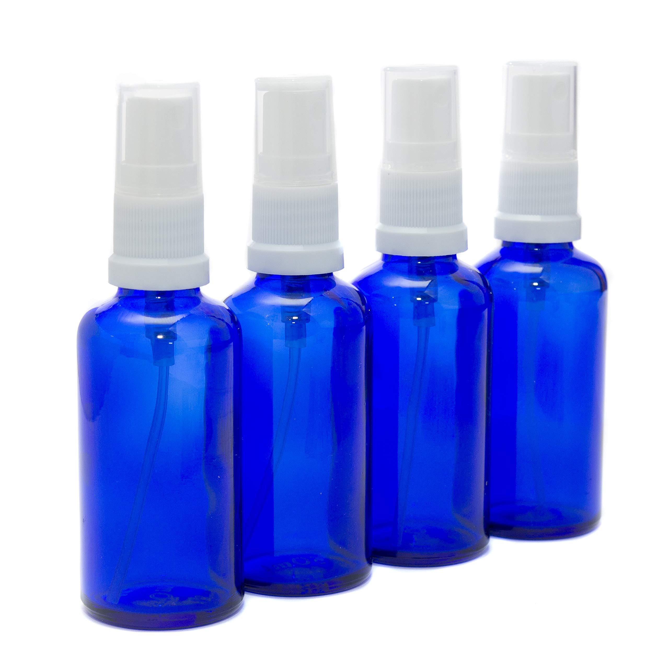 Aura 50ml BLUE Glass Bottles with White ATOMISER Sprays - PACK of 4