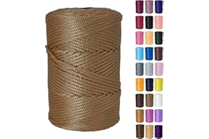 Tsuisho 2.5mm x 185 Yards Premium Polyester Macrame Cord 2.5mm Polypropylene Cord for Knitting and Crocheting Hats, Bags, Purses, Shoes, Carpets, Basket, Plant Hangers, DIY Crafts -Khaki