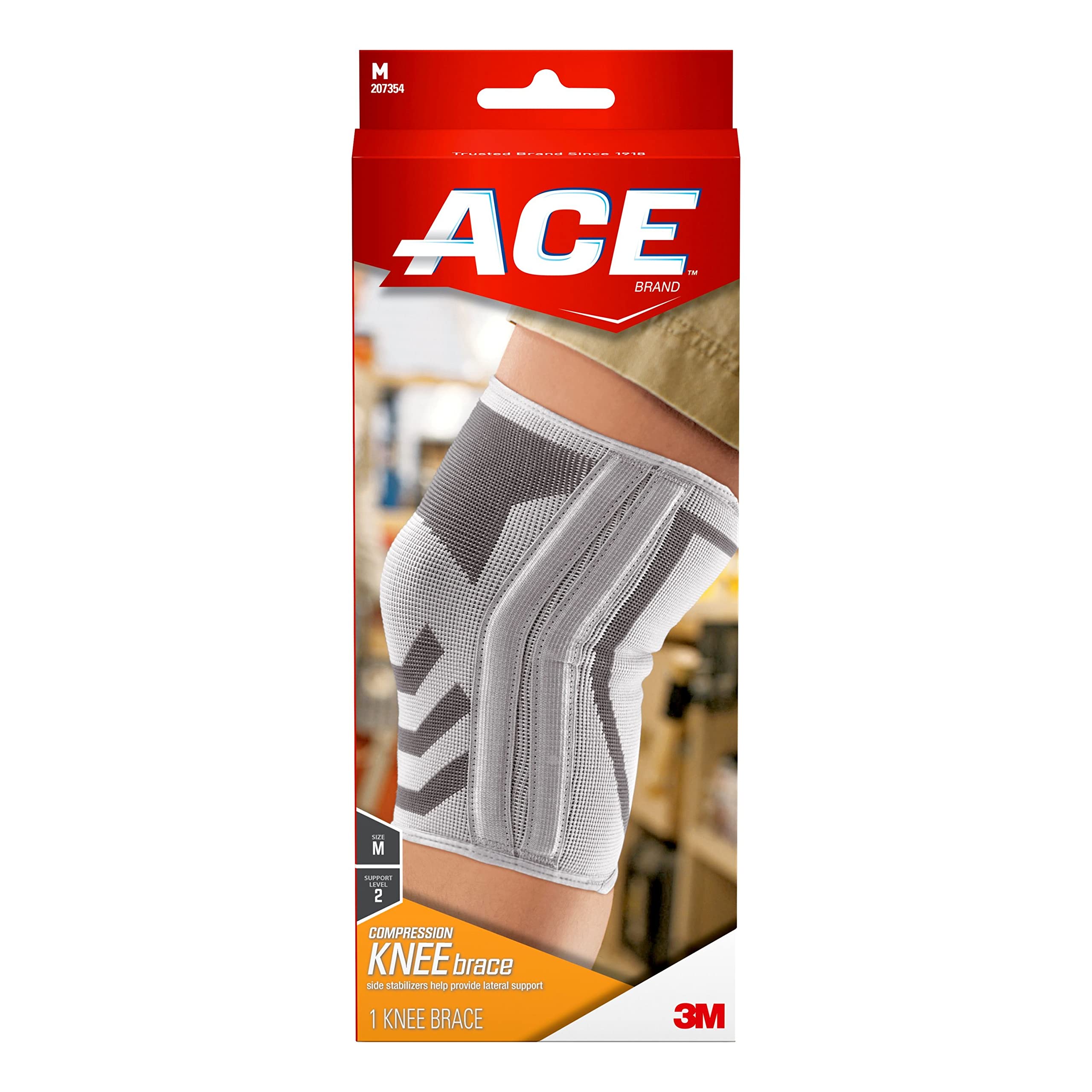 ACE Compression Knee Brace w/Side Stabilizers, Support Injured Knee With Mild Compression. Breathable Properties Let Sweat Escape, Medium