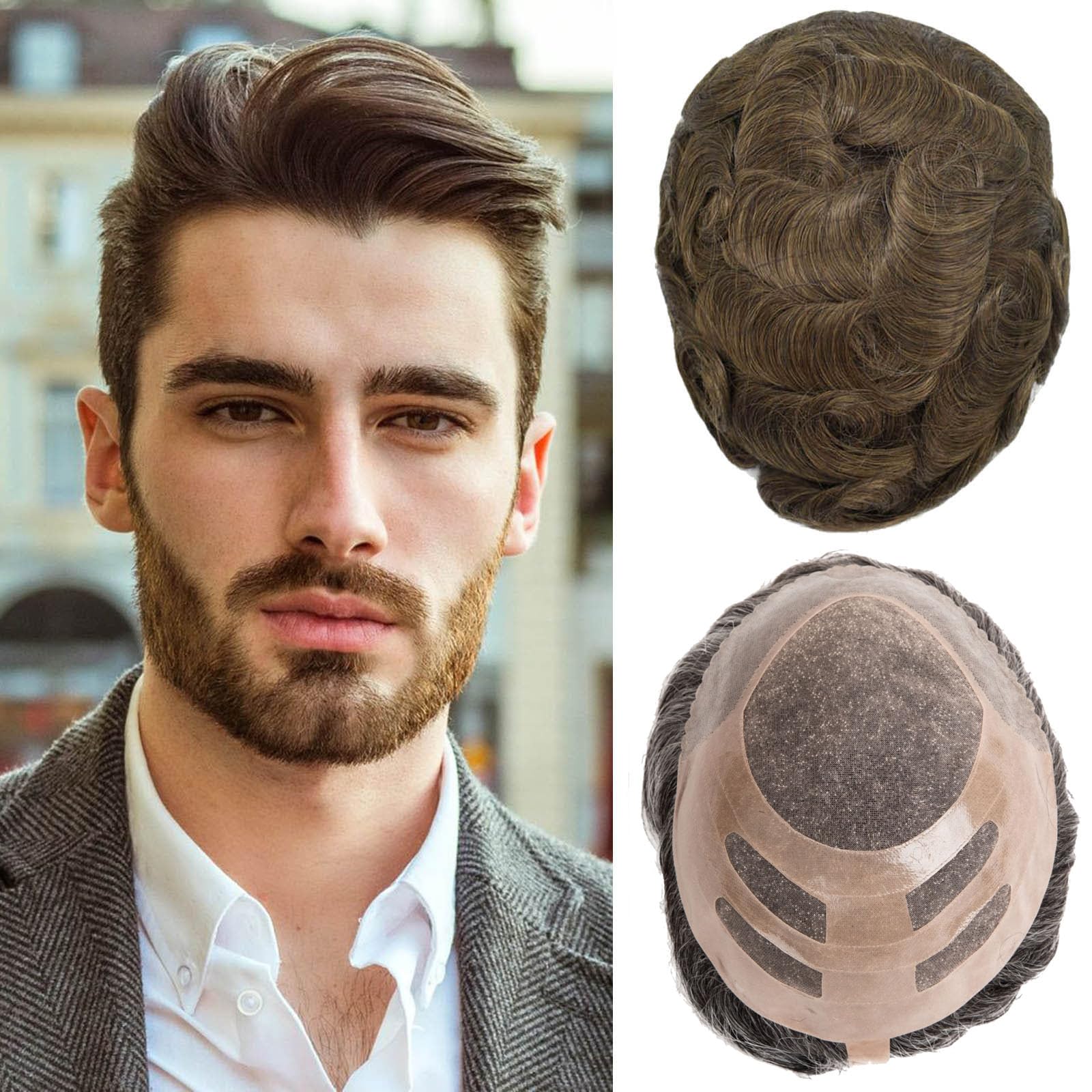 Ehairc Hair System For Men Bond Mono Lace Front And Npu Back Toupee - 100% Human Hair, Medium Density (#5)