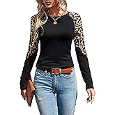 SOLY HUX Women's Leopard Print Long Sleeve Tee Round Neck Casual T Shirts Tops