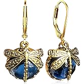 unixmoment Bohemian Sparkly Crystal Moonstone Vintage Gold Dragonfly Dangle Drop Leverback Earrings For Women