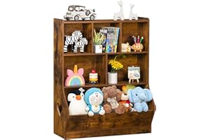 Lerliuo Kids Toy Storage Organizer, 3 Tier Children Small Bookcase and Bookshelf, Toddler 7 Cubby Toy Storage Cabinet, Toy Shelf for Playroom, Bedroom, Living Room, Nursery, School 29.53'' H (Brown)