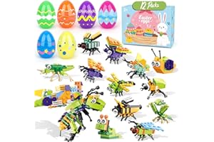 Iabedi 12 Pack Easter Eggs with Toys,Easter Basket Stuffers,Animal Building Blocks,Prefilled Plastic Easter Eggs Gifts for Boys,Party Favors for Kids Classroom,Toys for 3+ Years Old Boys