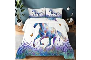 Goose Feather Down Comforter Fluffy Watercolor Painting of Lavender Reversible Duvet Insert All Seasons Down Blanket Luxuriou
