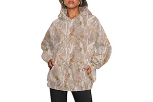 ACCPUR Women Oversized Fleece Camo Hoodies Maple Leaf Hooded Sweatshirt Casual Long Sleeve Fall Pullover Tops With Pockets