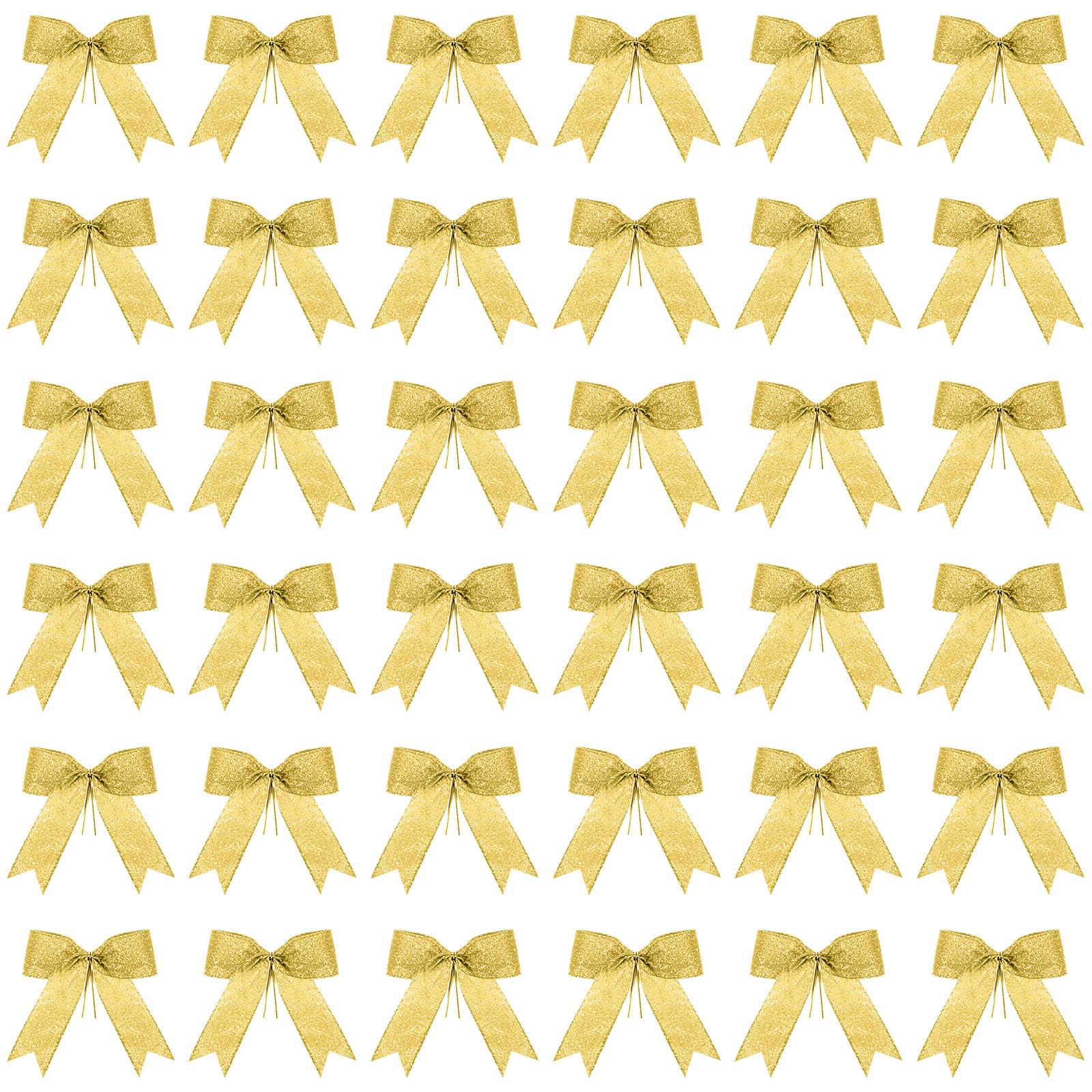 Sumind 36 Pieces Gold Christmas Tree Glitter Bows, 5 x 4 Inch Tie Ribbon Twist Tie Bows for Treat Bags Gift Wrapping Basket Wedding Birthday Valentine Christmas Tree Wreath Garland Decoration