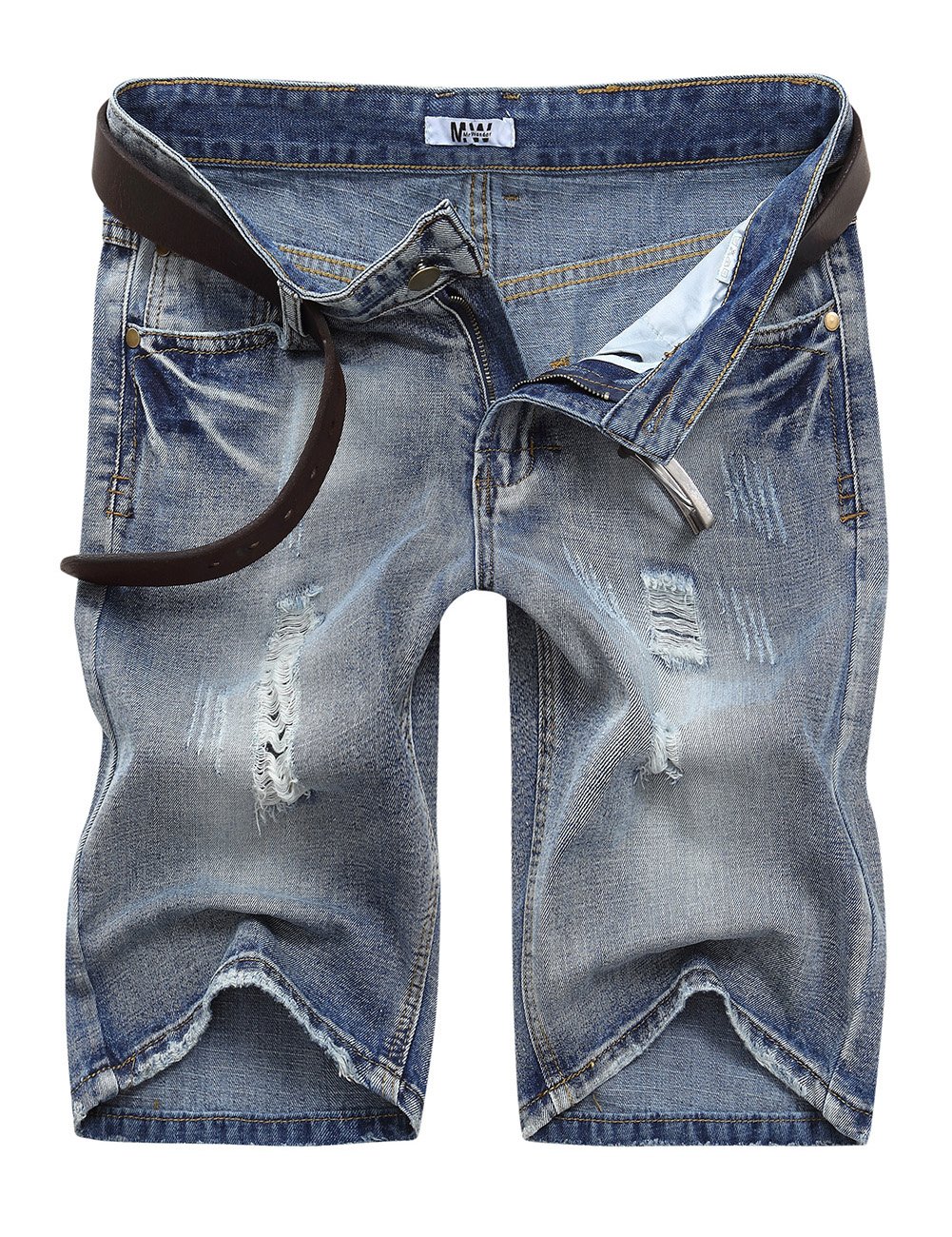 MrWonder Men's Fashion Ripped Distressed Straight Fit Denim Shorts with 5 Pockets - Denim Fit