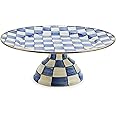 MACKENZIE-CHILDS Enamel Pedestal Platter, Round Cake Stand, Large, Blue-and-White Royal Check
