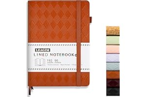 LEAGIM Lined Journal Notebook for Women Men, 192 Pages 100 GSM Thick Paper, Hardcover | Embossed Leather Journals for Writing, A5 College Ruled | Business, Work & School, 5.8"×8.5"(Brown)