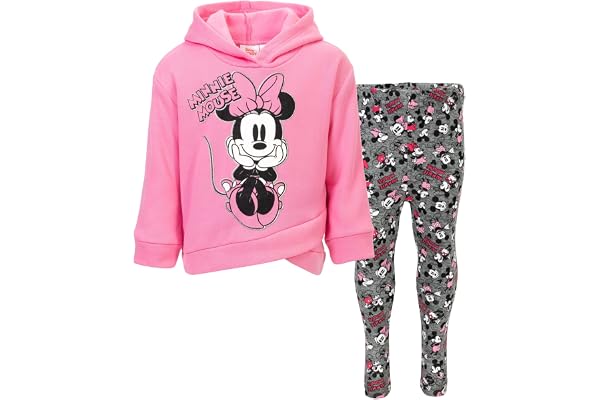 Disney Minnie Mouse Fleece Pullover Crossover Hoodie and Leggings Outfit Set Infant to Big Kid Sizes (12 Months - 14-16)