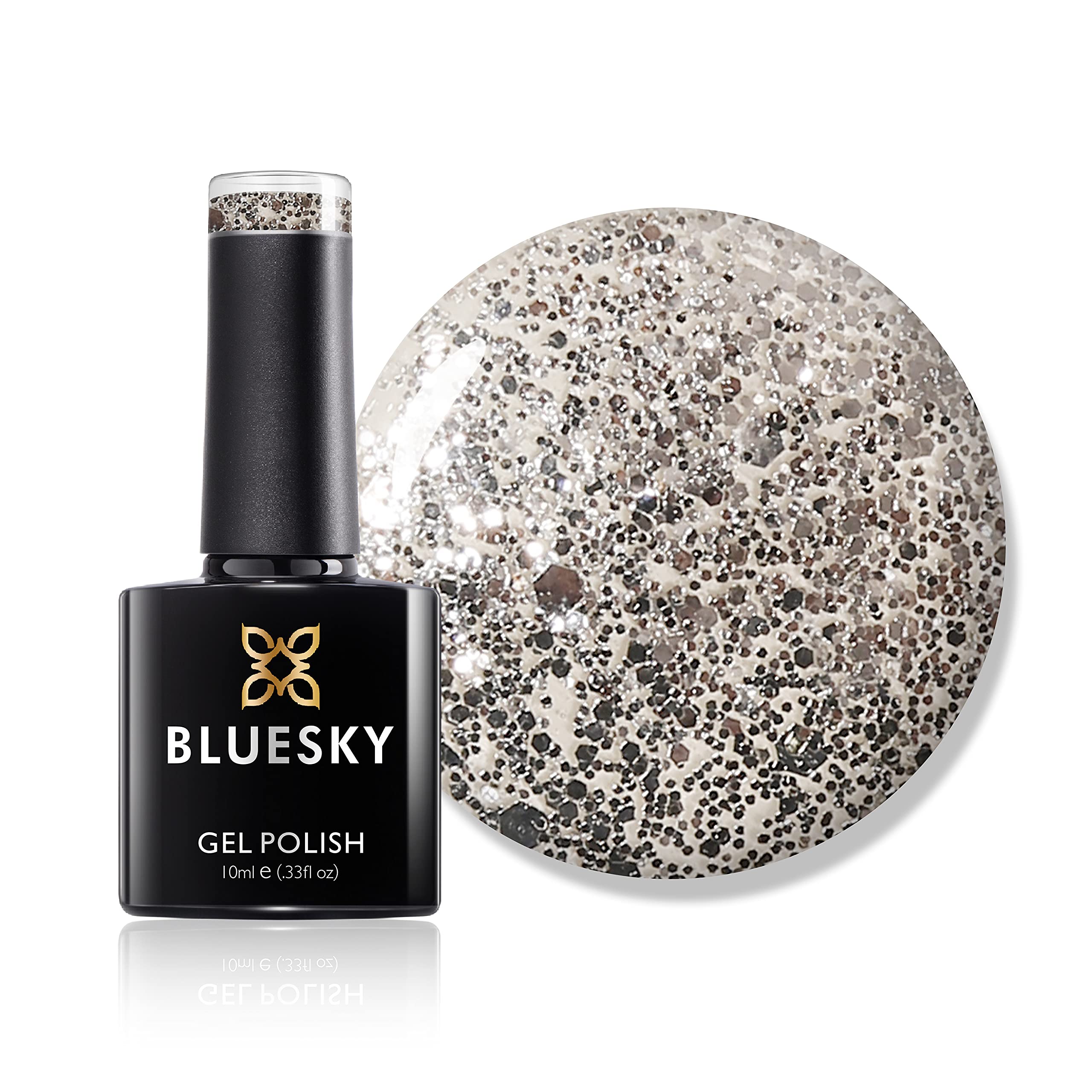 Bluesky Gel Nail Polish, Aurora Bsh014, Light Silver Glitter, Long Lasting, Chip Resistant, 10 ml (Requires Drying Under UV LED Lamp)