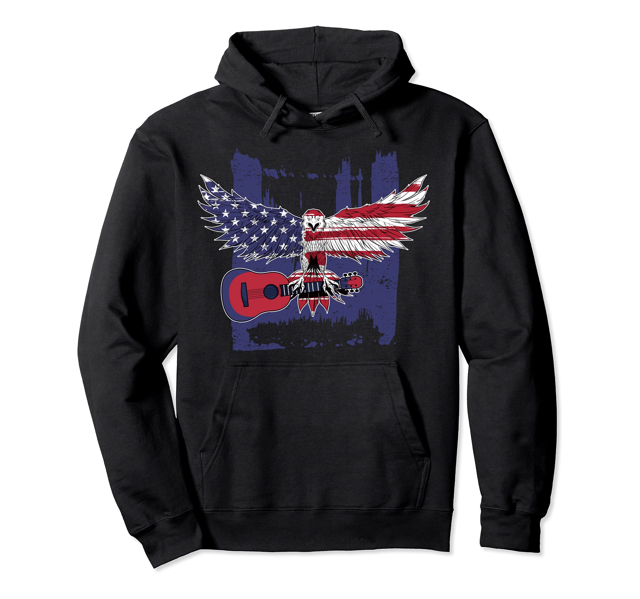 Patriotic Guitar Player USA Guitarist American Guitar Music Pullover Hoodie
