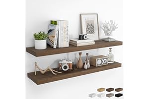 RICHFOCUS 48Inch Floating Shelves for Wall 2 Pack Shelves for Bedroom|Kitchen|Bathroom Wall Mounted Rustic Wood Floating Shelf with Invisible Brackets for Books|Storage|Decor, Walnut