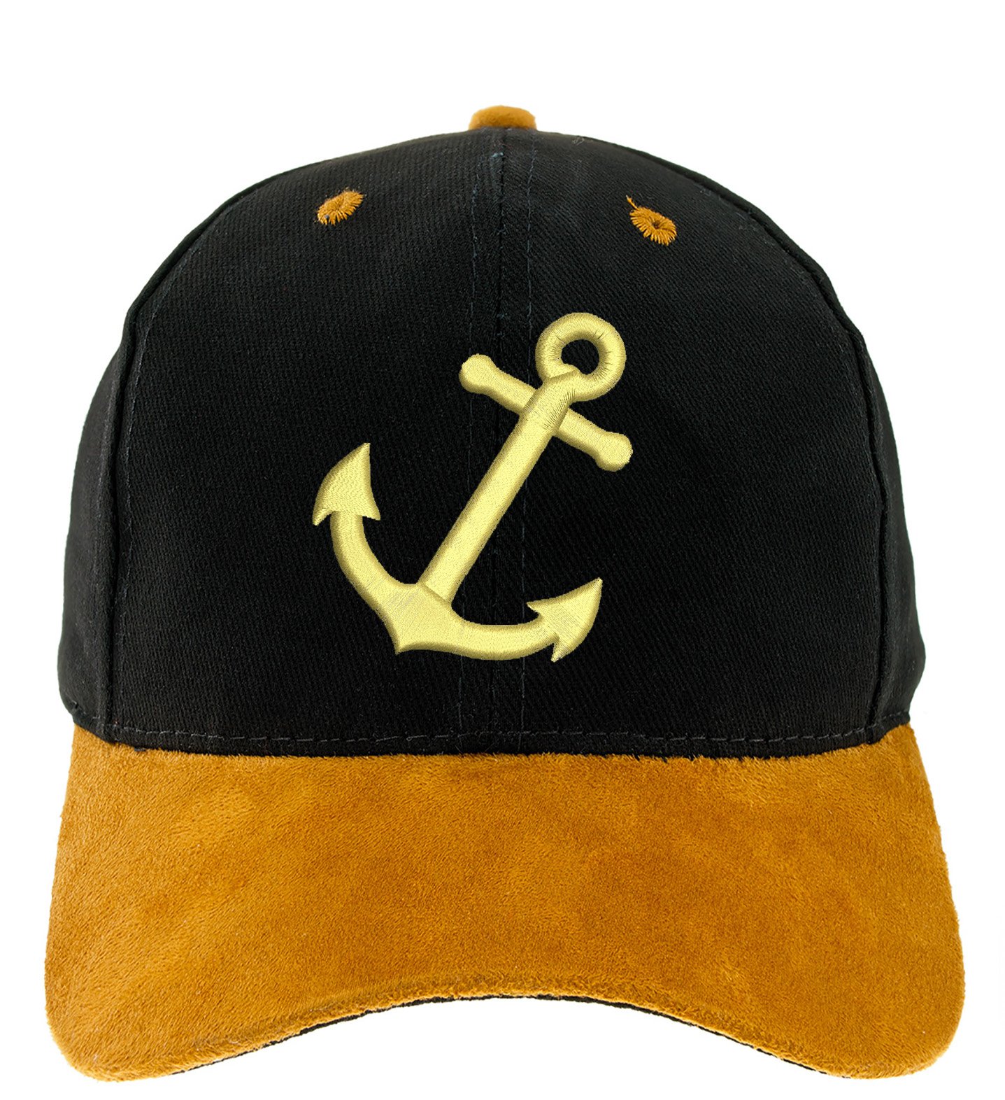 4sold 100% Cotton Ancient Mariner, Captain Cabin Boy Crew First Mate Anchor Yachting Baseball Cap Inscription Lettering Black Gold (Anchor)