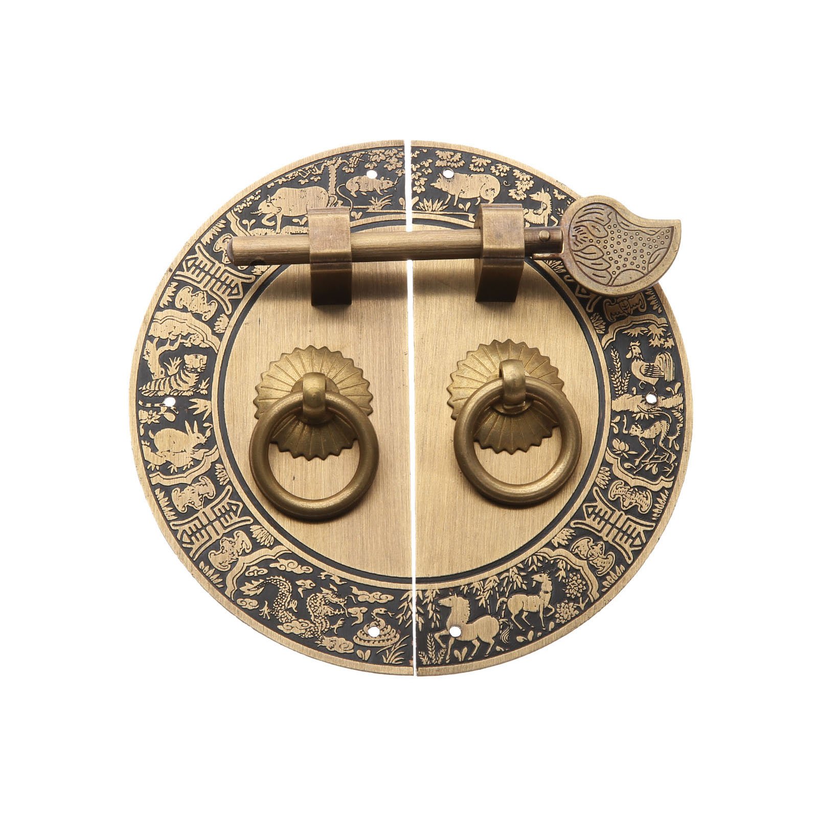 Dophee Classic Chinese Door Hardware, 4.33" Antique Furniture Pulls Hardware Knockers Brass Lock Latch with Screws, Cabinet Drawer Cupboard Home Decor