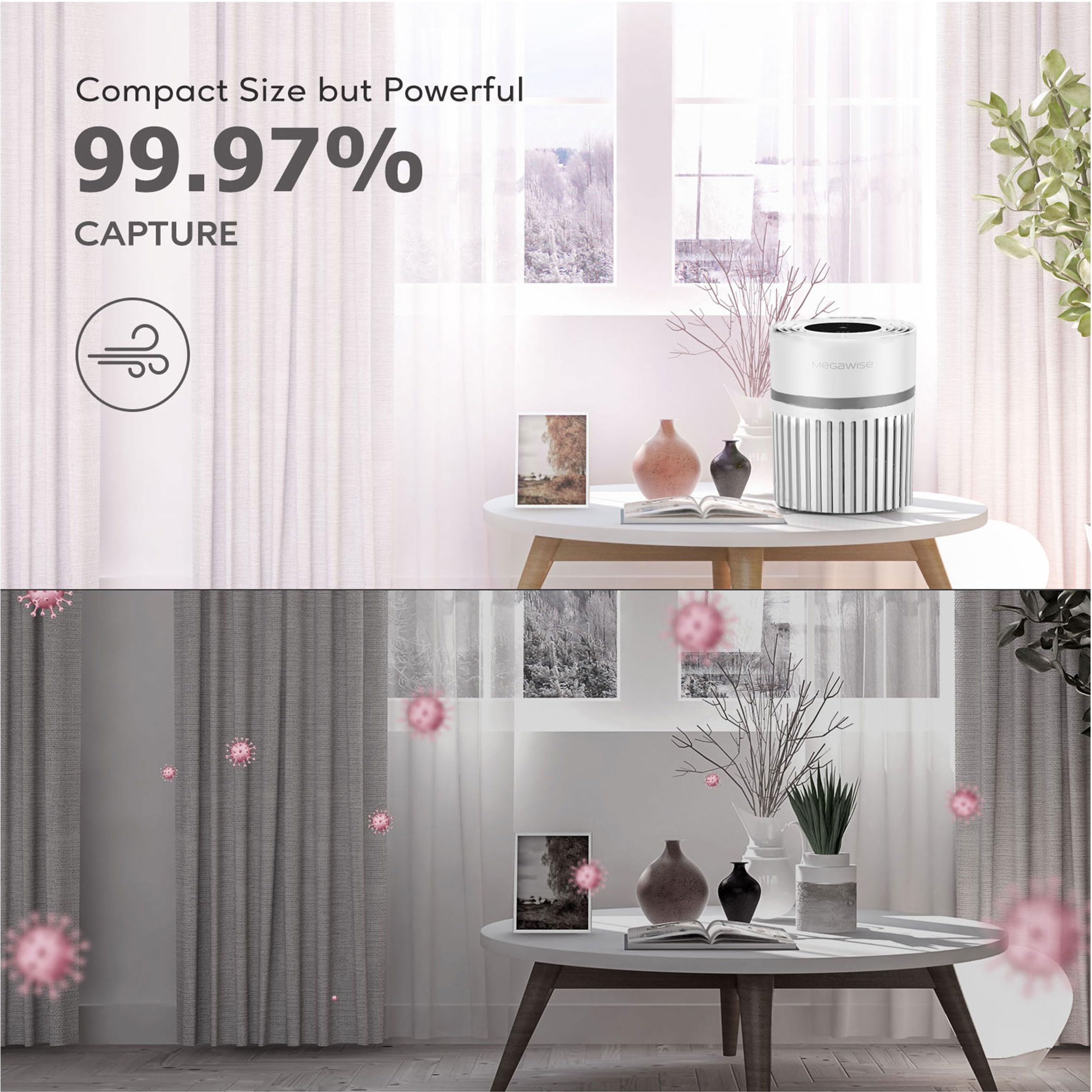 MEGAWISE EPI810 Air Purifier for Small Rooms | H13 True HEPA Filter | Captures Dust, Smoke, Pet Hair | Ideal for Home, Office, Bedroom (White)