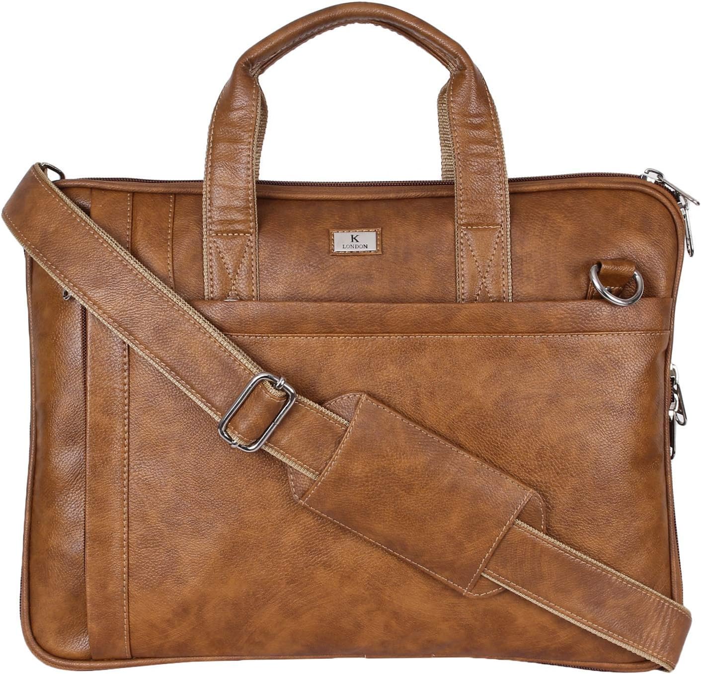 K LondonK London 14 Inches Slim Tan Vegan Leather Men Women Unisex Laptop MacBook Shoulder Messenger Office Bag (1808-tan)
