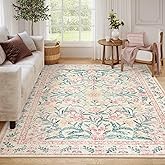 Wonnitar 8x10 Washbale Rugs for Living Room, Boho Pink Room Decor for Girls Bedroom, 8 x 10 Soft Non Slip Low Pile Indoor Floral Carpet for Kids Room Playroom Toddler Nursery