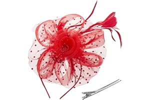 GHGMAO Fascinators Hats for Women Tea Party Hat Kentucky Derby Headband Mesh Flower Feathers Hair Clip for Wedding Cocktail