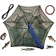 Grinmood Minnow Trap 6 Hole Portable Folding Umbrella Fishing Net Trap PE mesh Iron Frame Crab Pots with Floating Ring and Rope for Catching Live Bait Fish Crawfish Shrimp Trout Crab