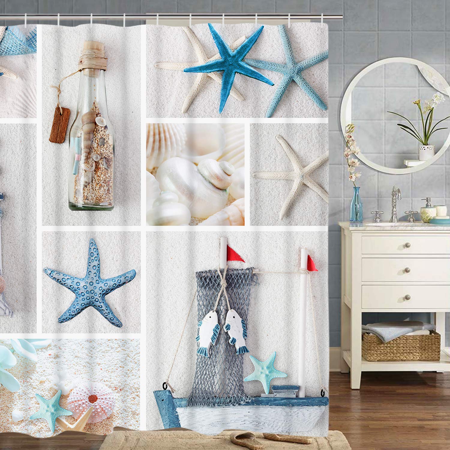 Bleum Cade Nautical Shower Curtain Marine Sail Boat Beach Starfish Shell Sea Life Bathroom Decor Bathroom Accessory With Hooks Home Kitchen Cjp Org In