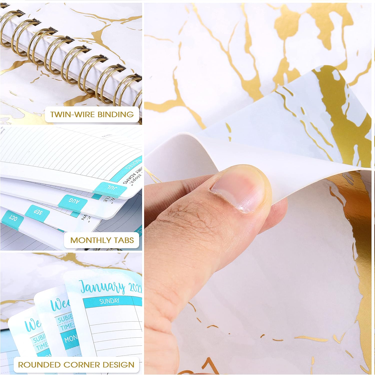 2021-2022 Teacher Planner - Weekly & Monthly Lesson Planner, July 2021-June 2022, 8'' x 10'', White Marble Cover Lesson Plan Book, Academic Teacher Planner with 3-months reference calendars, Flexible Cover, Twin-Wire, Monthly Printed Tabs: Office Products