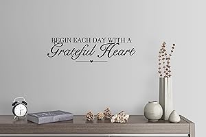 WALLPRESSIONS 42"x12" Begin Each Day with A Grateful Heart Blessing Blessed Thankful Wall Decal Sticker Art Mural Home Decor
