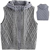Rwigeboo Hooded Vest Women Warm Quilted Knit Women Sweater Vest with Puffer Back Lightweight Sleeveless Jacket for Winter Cold Weather, Grey Womens with Hood