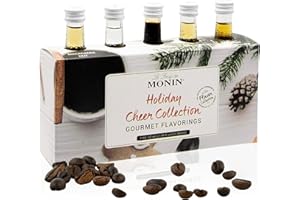 Monin - 5 Flavor Holiday Cheer Collection: Macadamia Nut, Peppermint, Cookie Butter, Toasted Marshmallow, & Gingerbread, Natural Flavors for All Drinks, Gluten-Free (1.69 oz per bottle)