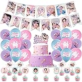 MeiYiYou Birthday Party Supplies,MeiYiYou Birthday Decorations Set - Banners,Cake Toppers,21PCS Cupcake Toppers Perfect for Boys and Girls(Pink)