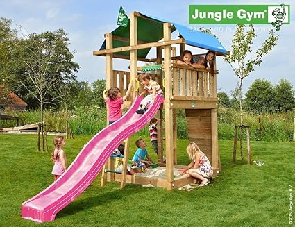 Spielturm Jungle Fort - Set mit Feuerwehrstange Sandkasten Kletterturm - Jungle Gym (inkl. Holzpaket)