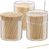 GUSTO Wooden Bamboo Toothpicks [1500 Count] Round Single Point | Food-Grade, Splinter-Free Wood Tooth Picks, 2.5" Long, 3 Storage Bottles, Appetizers, Garnishes, Crafts &amp; Baking
