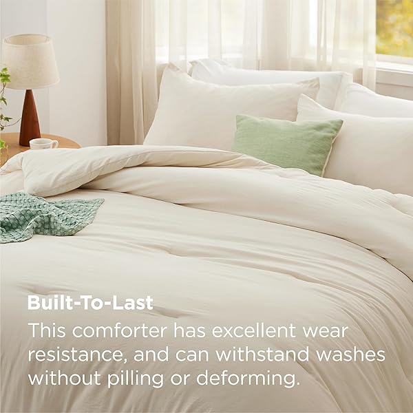 BEDSURE QUEEN COMFORTER SET, CREAM SOFT PREWASHED BEDDING FOR ALL SEASONS, 3 PIECES GENTLESOFT™ BED SET, 1 LIGHTWEIGHT COMFORTER (90″X90″) AND 2 PILLOWCASES (20″X26″)