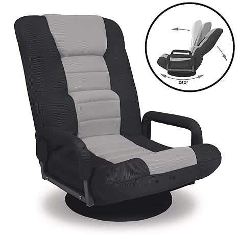 Best Choice Products Multipurpose 360 Degree Swivel Gaming Floor Chair W Lumbar Support Armrest Handles Foldable Adjustable Backrest Gray