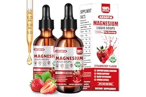AKSDFM Magnesium Glycinate Liquid 2 Pack - 1500mg Maximized Absorption Magnesium Complex Supplement to Support Stress Relief, Night, Heart Health Nerves and Muscles - Strawberry Flavor