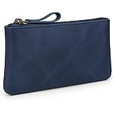TheAntiq Blue Leather Pencil Pouch with Zipper - Slim Pen Holder (8" x 4" Inches), Coin Pouch & Cash Holder, Genuine Leather Pencil Case, Money Organizer, Multipurpose Accessory Case for Men & Women