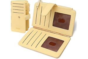 Badiya Credit Card Holder for Women RFID Blocking Slim Wallet Bifold Multi Card Case Zipper Pocket with 3 ID Window
