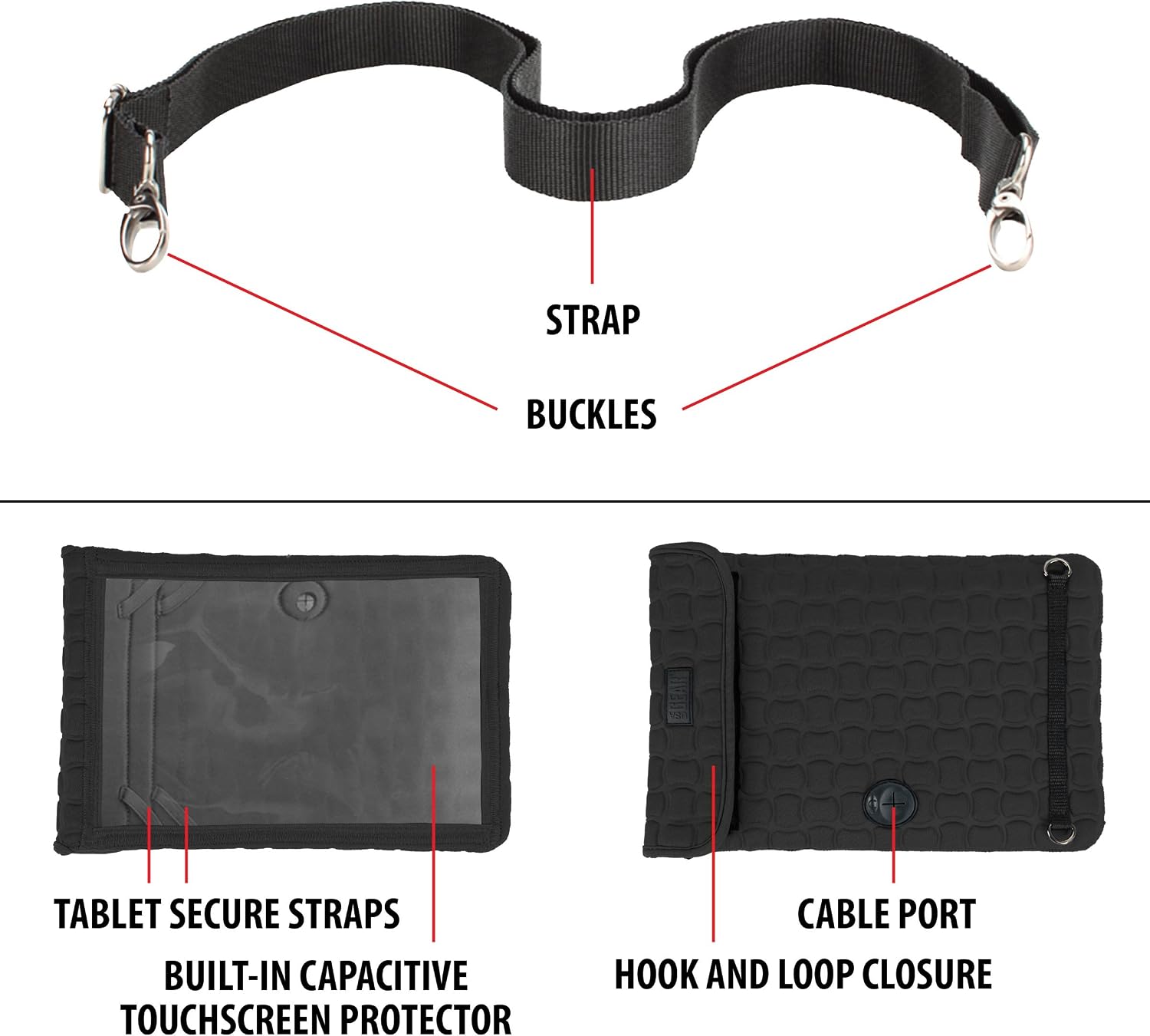 USA Gear 10" Tablet Case, Tablet Holder with Shoulder Strap Compatible with Apple iPad, Samsung Galaxy Tab A - Image 4