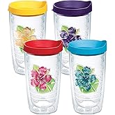 Tervis Tropical Hibiscus Collection Made in USA Double Walled Insulated Tumbler Travel Cup Keeps Drinks Cold & Hot, 16oz 4pk, Assorted Island Hibiscus - With Lid