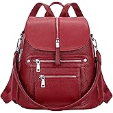 ALTOSY Leather Backpack Purse for Women Fashion Casual Handbag with Multi Pockets and Flap (S107 Wine Red)
