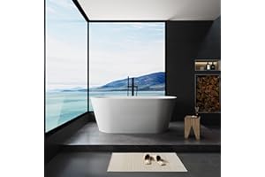 Morhome 59" Acrylic Freestanding Bathtub, Classic Oval Shape Acrylic Soaking Bathtub with Brushed Nickel Drain & Minimalist Linear Design Overflow, Modern White, cUPC Certified