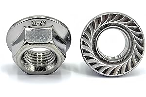 DMDZ HEYDAY M12x1.25 Serrated Flange Hex Lock Nuts 8 Pcs 304 Stainless Steel 18-8, Full Thread, Hex Drive, Bright Finish