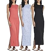 Real Essentials 3 Pack: Women's T-Shirt Dress | Casual Lounge Maxi | Long Cami Tank Summer Dress (Plus