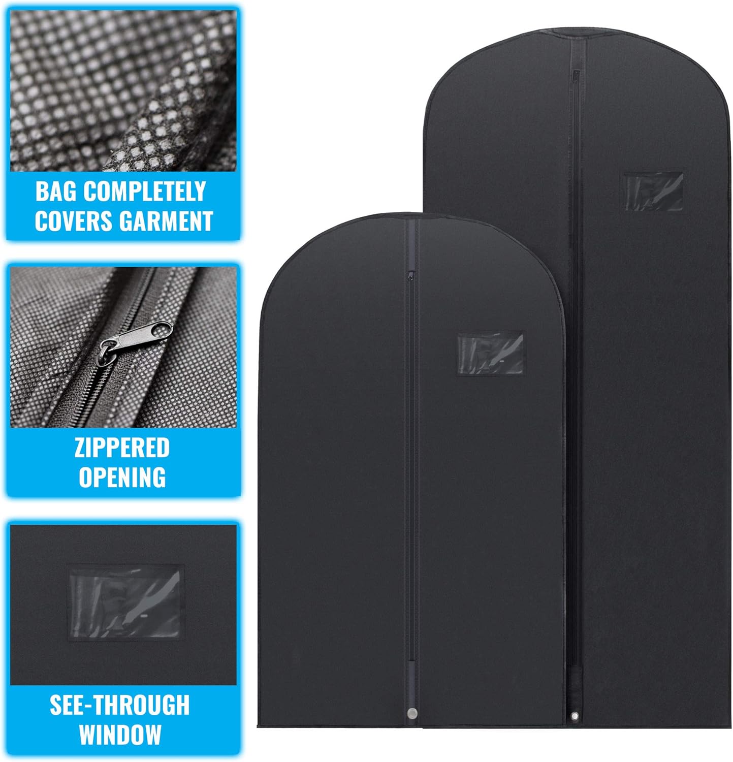 Plixio Garment Bags Suit Bag for Travel and Clothing Storage of Dresses, Dress Shirts, Coats— Includes Zipper and Transparent Window (Black- 5 Pack: 40"): Home & Kitchen