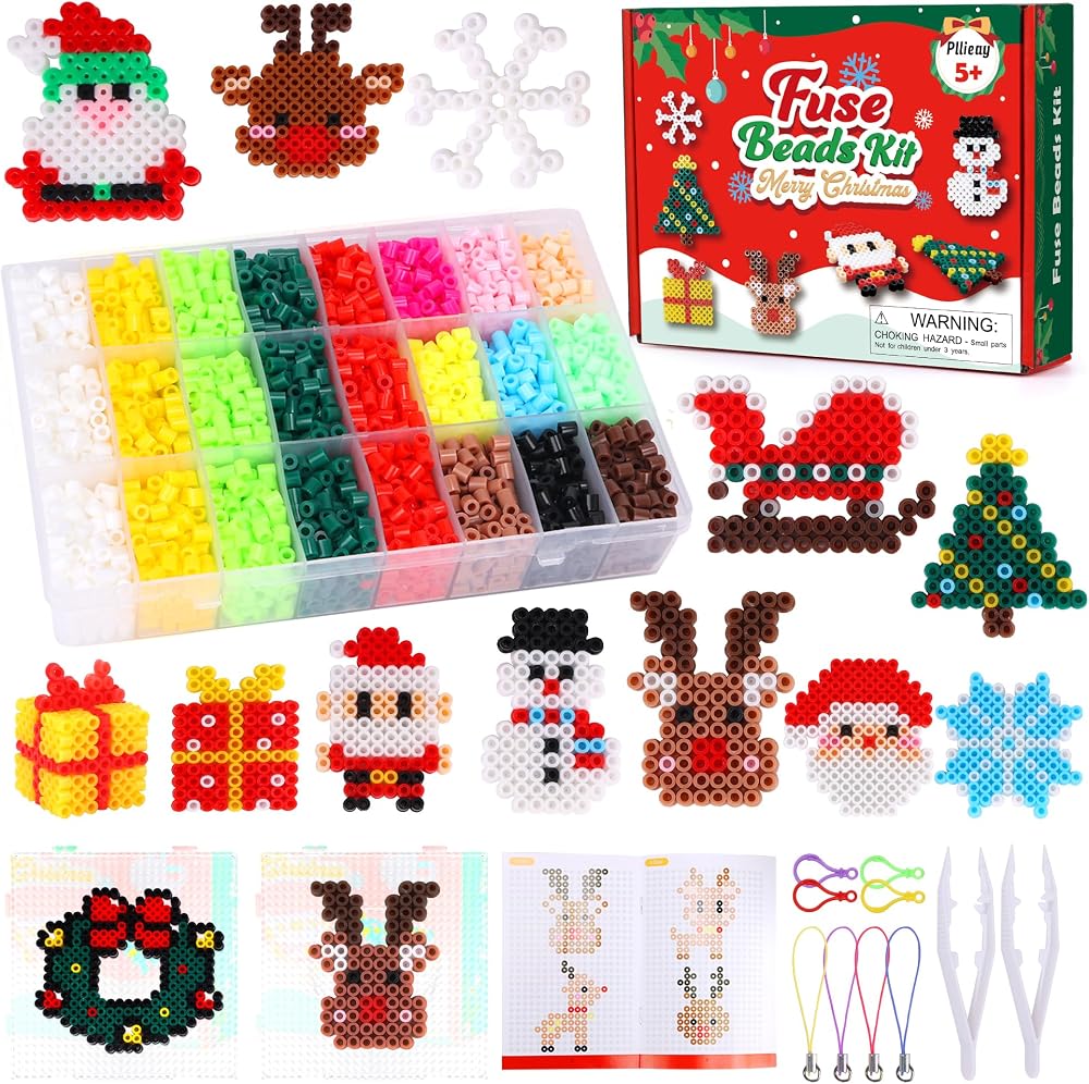 Pllieay Christmas Fuse Beads Kit 4300PCS 24 Colours 5MM Iron Beads w/ Pegboards