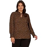 Adrianna Papell Womens Ruffle Tieneck Long Sleeve Top