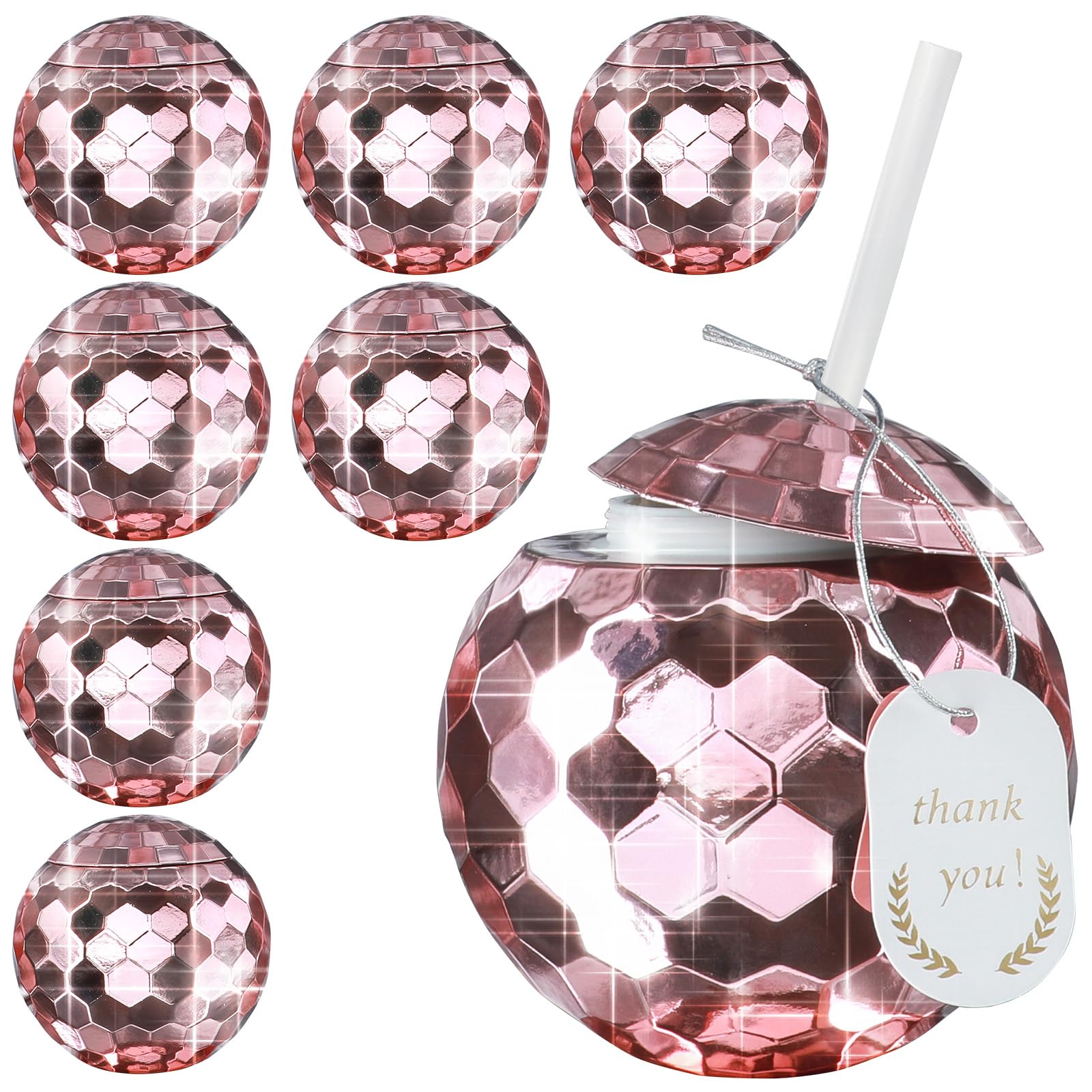 Photo 1 of Foodie Aid Disco Ball Cups with Lids & Straws – 9Pcs 20oz Halloween, Retro Party Cups for Bachelorette, Birthday, Cocktail, Business Event & 70s 80s Theme Events - Rose Gold