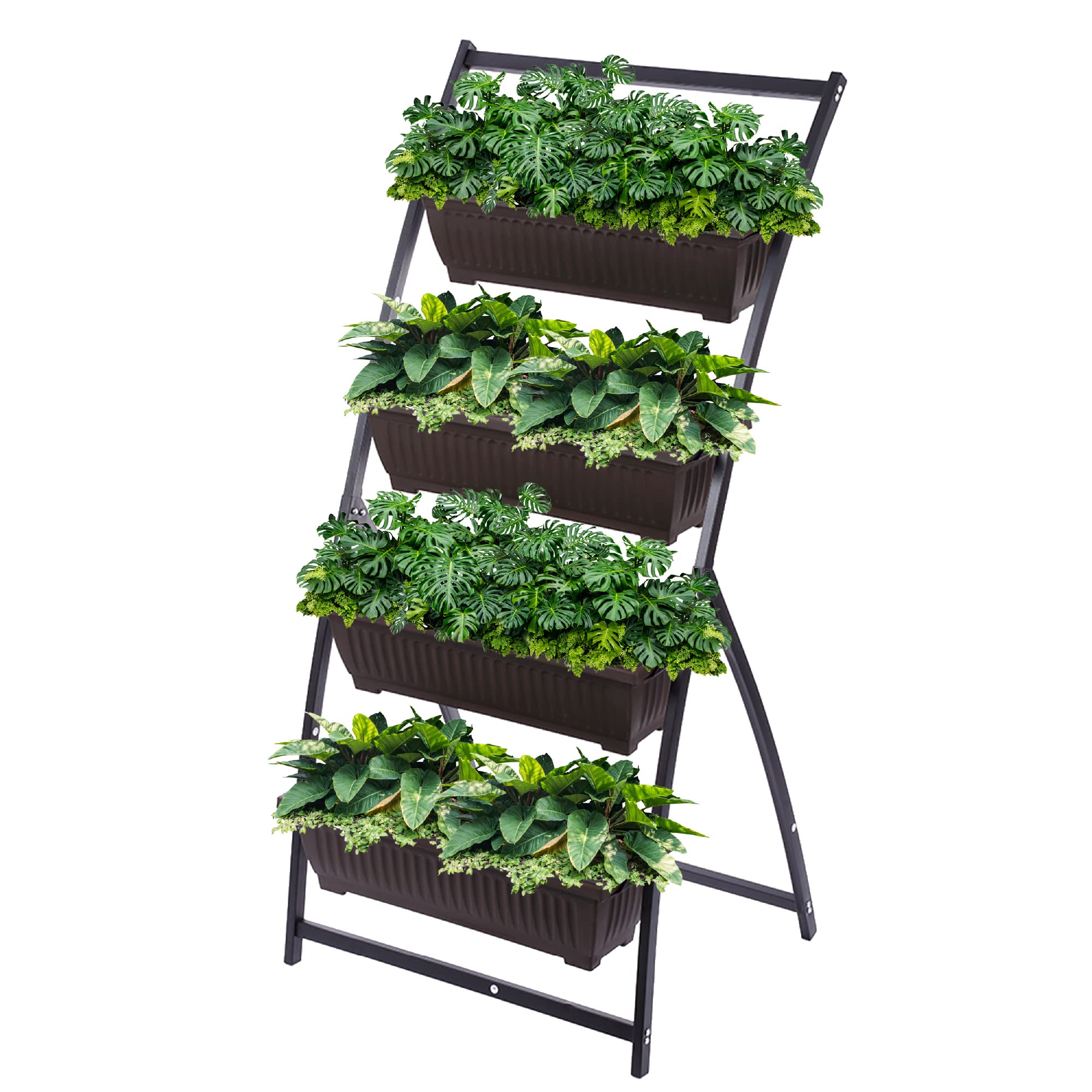 KHOMO GEAR Vertical Planter with 4 Pots, Urban Orchard for Flowers and Plants for Garden, Terrace, Exterior Balcony - Brown and Black